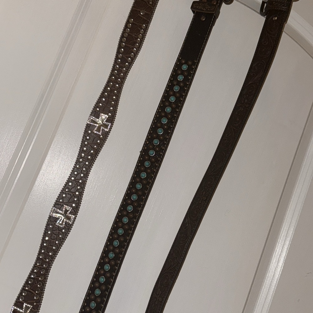 Brown Leather Belts with Studs and Turquoise Accents